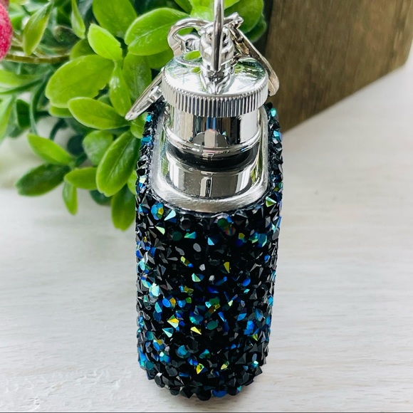 MINI FLASK crystal encrusted keyring IRIDESCENT keyfob CELESTIAL mini flask Blue - Picture 3 of 11